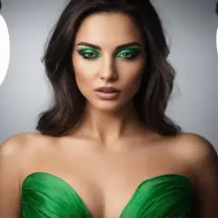 Olśniewający makijaż do zielonej sukienki, z intensywnym zielonym smoky eye i błyszczącymi akcentami.