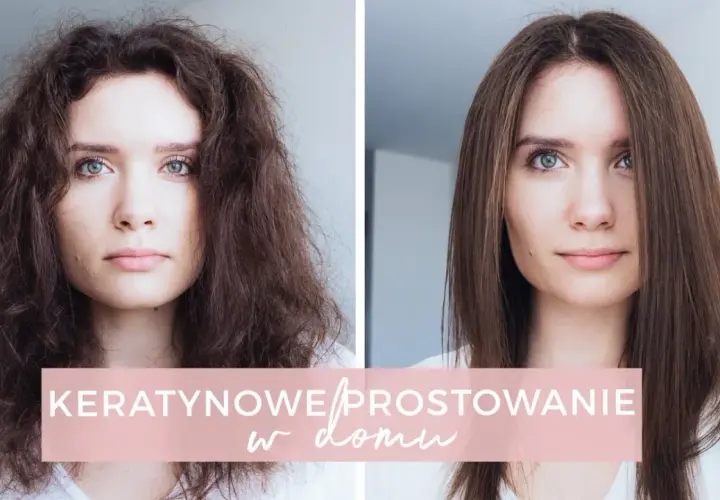 Przed i po zabiegu keratyna na włosy. Włosy zniszczone i puszące się po lewej, wygładzone i lśniące po prawej.