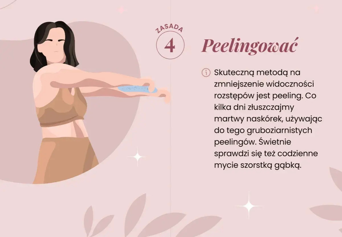 Kobieta wykonuje peeling, by zmniejszyć widoczność rozstępów początkowa faza.
