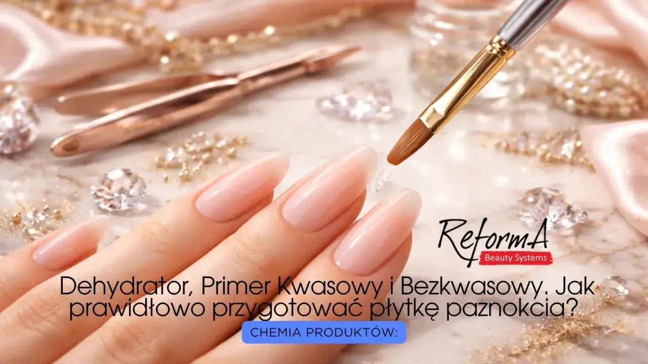 Dłoń z idealnymi paznokciami, pędzelek z żelem. Dowiedz się, co to jest dehydrator do paznokci i jak przygotować płytkę.